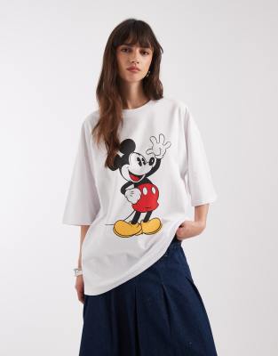 Asos Design Disney Mickey Mouse Print Oversized T-shirt In White
