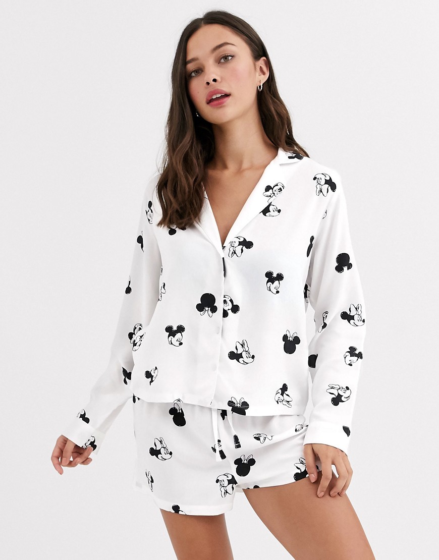 ASOS DESIGN - Disney - Mickey Mouse - Pyjamaset met shirt en short pyjama van 100% modal-Wit