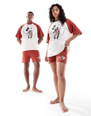 Asos Design Disney Mickey Mouse Raglan Short Pajama Set In Red