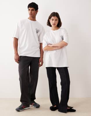 Asos Design Disney Mickey Mouse Unisex Oversized T-shirt In White