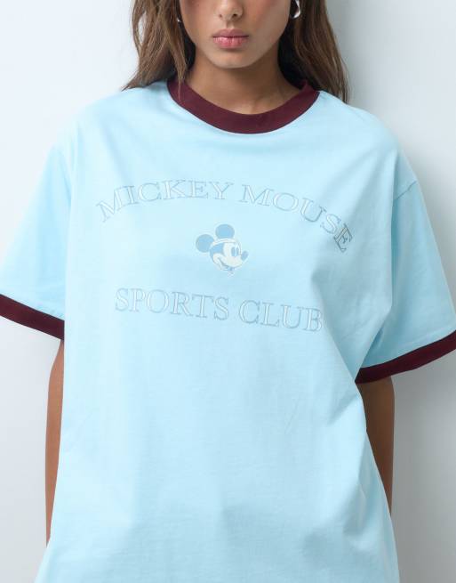 ASOS DESIGN Disney Mickey sports club oversized ringer t-shirt in blue, 2 of 5