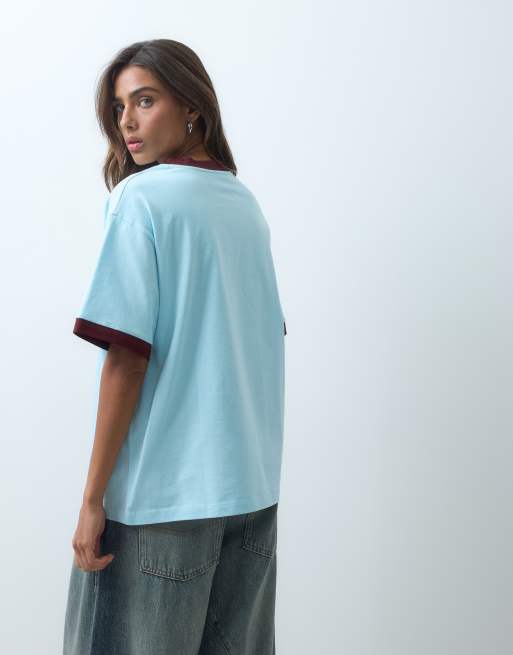 ASOS DESIGN Disney Mickey sports club oversized ringer t-shirt in blue, 5 of 5
