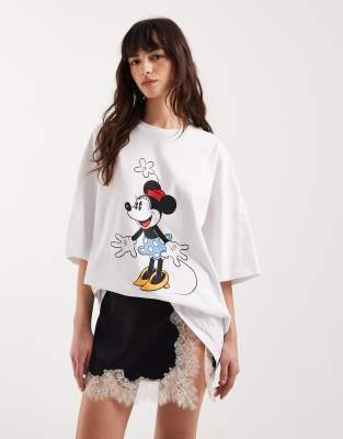 Asos Design Disney Minnie Mouse T-shirt Oversized In White