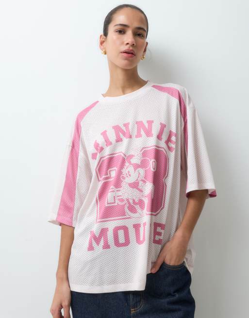ASOS DESIGN Disney Minnie oversize t-shirt med meshtryck i rosa, 2 av 5
