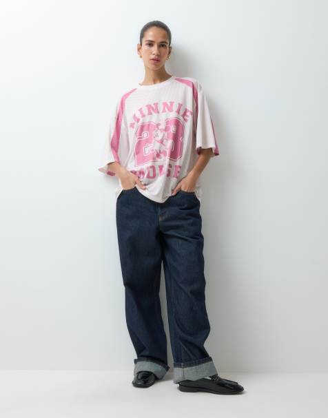 ASOS DESIGN Disney Minnie mesh print oversized tee in pink