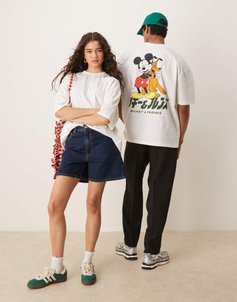 ASOS DESIGN – Disney – Naturvit t-shirt i oversize och unisex-modell med Musse Pigg-tryck - view 1
