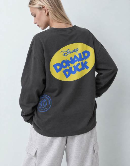 ASOS DESIGN Disney oversize långärmad t-shirt med Donald Duck-tryck i svart, 6 av 10