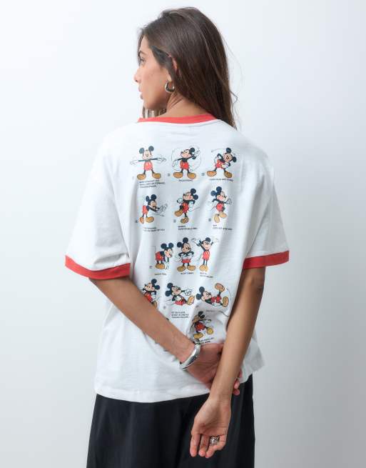 ASOS DESIGN Disney oversize slub-ringer t-shirt med Mickey Mouse-tryck i vitt, 5 av 5