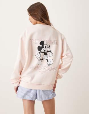 Asos Design Disney Oversize Sweatshirt With Mickey Mouse Print In Neutral