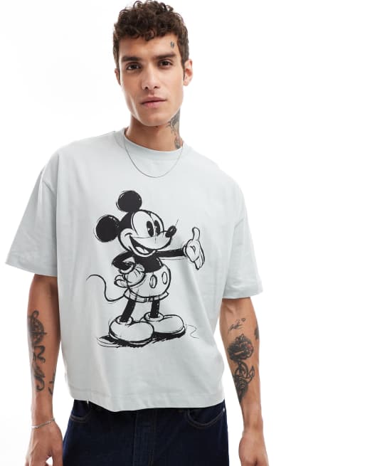 ASOS DESIGN Disney Oversize T Shirt in Blau mit lizenziertem Mickey Mouse Print vorne ASOS