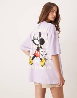 ASOS DESIGN - Disney - Oversize-T-Shirt in Flieder mit „Mickey Mouse"-Aufdruck-Lila