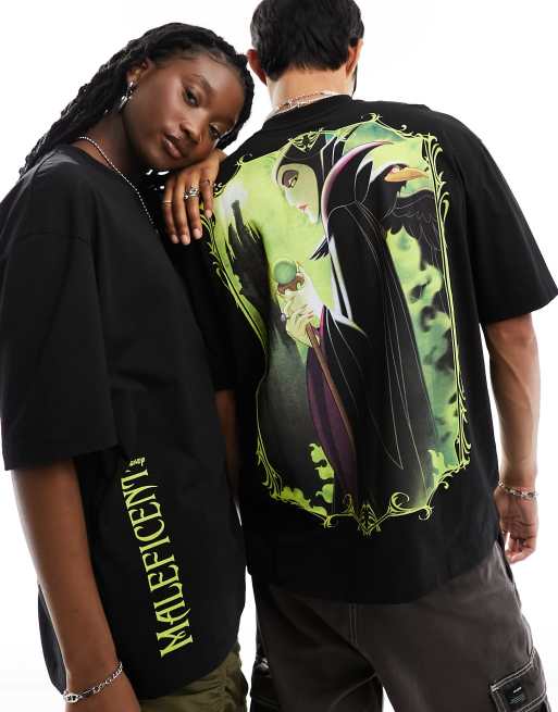 ASOS DESIGN – Disney – Oversize-T-Shirt in Schwarz mit großformatigem „Maleficent“-Rückenprint