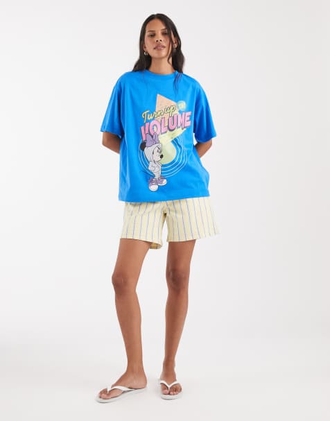 ASOS DESIGN Disney Oversize-T-Shirt mit Minnie-Mouse-Print „turn up the volume“ in Blau - view 1
