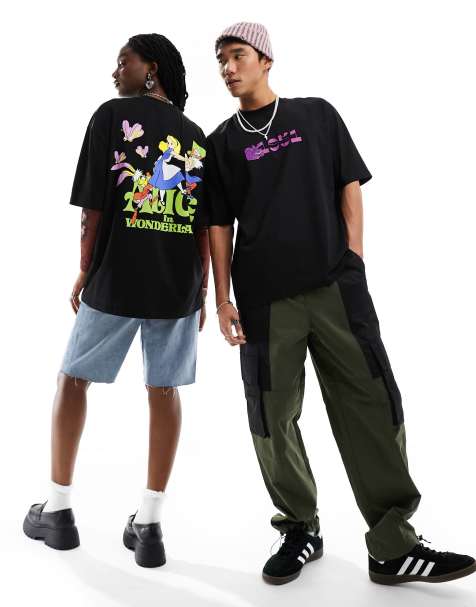 ASOS DESIGN – Disney – Oversize-T-Shirt mit Unisex-Passform in Schwarz und „Alice in Wonderland“-Print - view 1