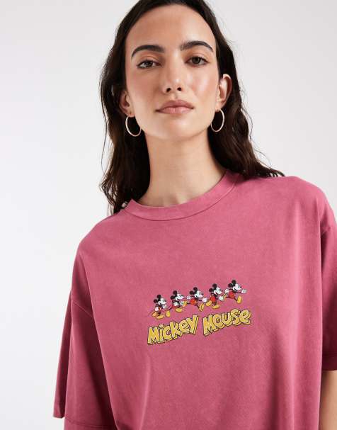 ASOS DESIGN Disney oversize t-shirt sprany z nadrukiem Myszki Miki w kolorze burgundowym - view 1