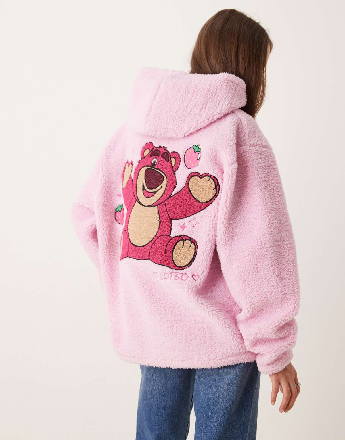 ASOS DESIGN Disney oversized borg hoodie with Mickey Mouse print in pink