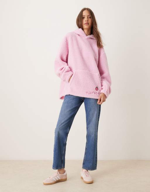 ASOS DESIGN Disney oversized borg hoodie with Mickey Mouse print in pink