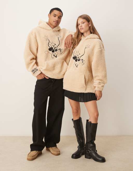 ASOS DESIGN Disney oversized borg hoodie with Mickey Mouse print in white