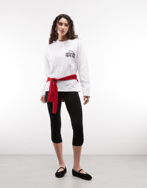 ASOS DESIGN Disney oversized langærmet T-shirt med Minnie-print i hvid, 2 af 4