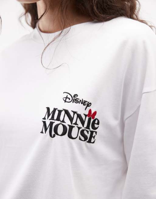 ASOS DESIGN Disney oversized langærmet T-shirt med Minnie-print i hvid, 3 af 4