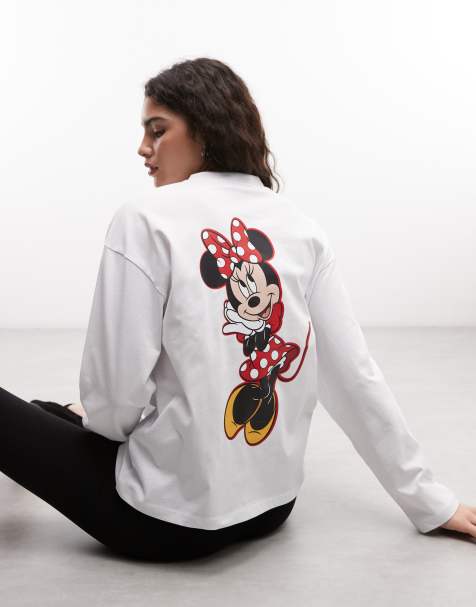 ASOS DESIGN Disney oversized long sleeve t-shirt with Minnie print in white - view 1