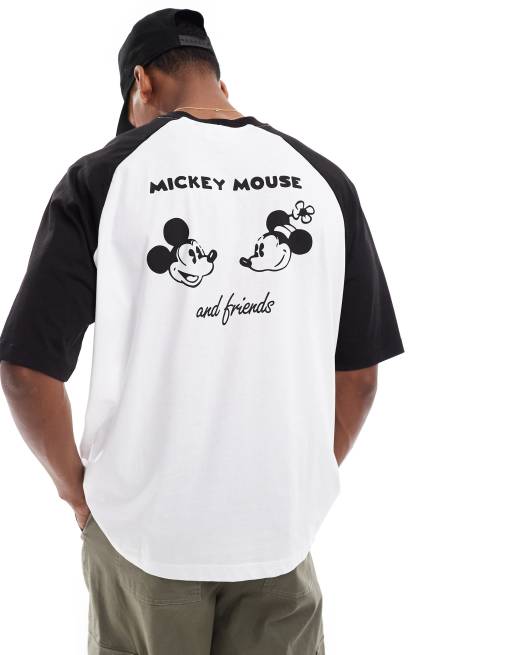 ASOS DESIGN Disney oversized raglan t-shirt with Mickey & Friends prints in off white and black, 3 of 4