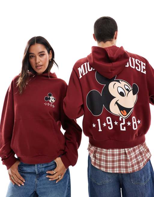 ASOS DESIGN - Disney - Oversized rechte hoodie met Mickey Mouse-print in bordeauxrood, 2 van 4