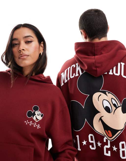 ASOS DESIGN - Disney - Oversized rechte hoodie met Mickey Mouse-print in bordeauxrood, 3 van 4