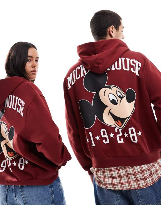 ASOS DESIGN - Disney - Oversized rechte hoodie met Mickey Mouse-print in bordeauxrood, 4 van 4