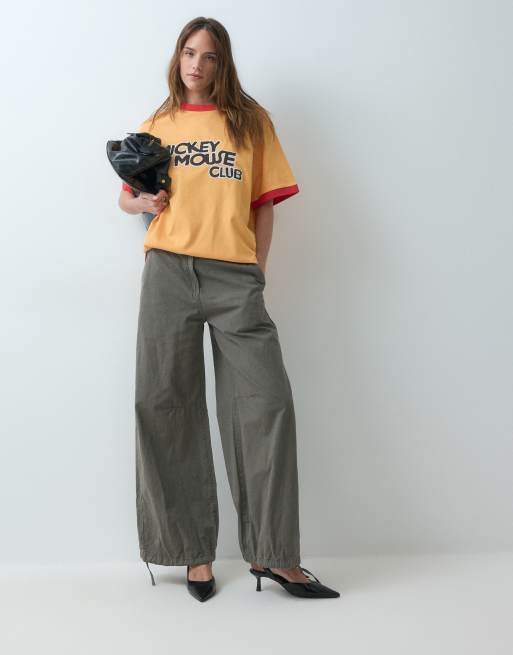 ASOS DESIGN Disney oversized ringer t-shirt with Mickey Mouse Club print in orange, 3 of 5