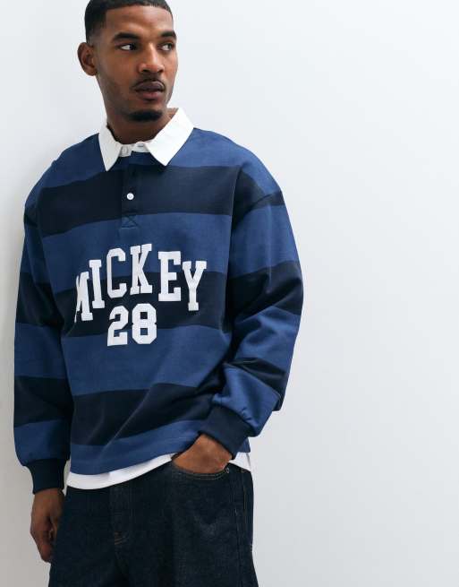 ASOS DESIGN Disney oversized rugbypoloshirt met Mickey 28-print in navy, 3 van 5