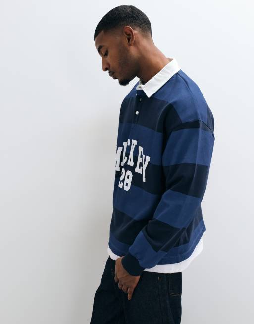 ASOS DESIGN Disney oversized rugbypoloshirt met Mickey 28-print in navy, 4 van 5