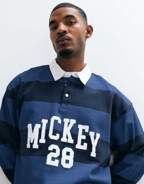 ASOS DESIGN Disney oversized rugbytröja med Mickey 28-tryck i mörkblått - view 1