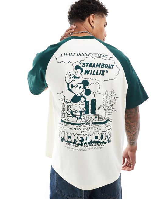 FhyzicsShops DESIGN -Disney - Oversized T-shirt i offwhite og grøn raglan-stil med 