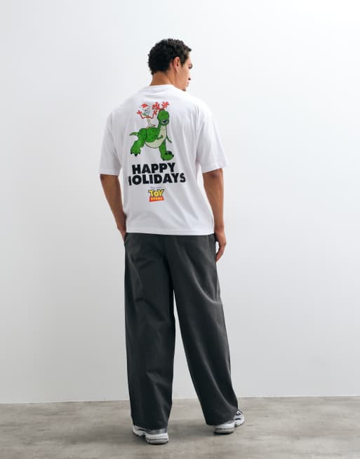 ASOS DESIGN Disney oversized T-shirt med Christmas Toy Story Rex-print i hvid, 4 af 5