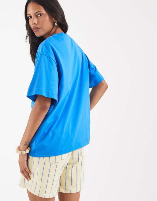 ASOS DESIGN Disney oversized T-shirt med Minnie Mouse-print og turn up the volume i blå, 3 af 4