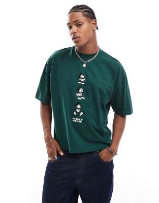 ASOS DESIGN - Disney - Oversized T-shirt met gelicenseerde Mickey Mouse-print op de voorkant in groen