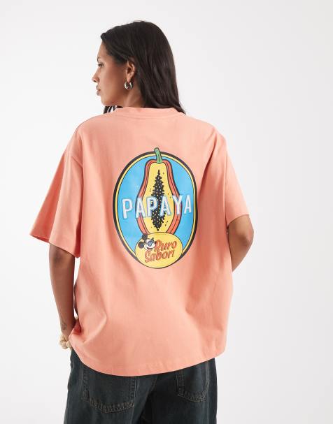 ASOS DESIGN Disney oversized T-shirt met Mickey Mouse papaya fruit print in oranje - view 1