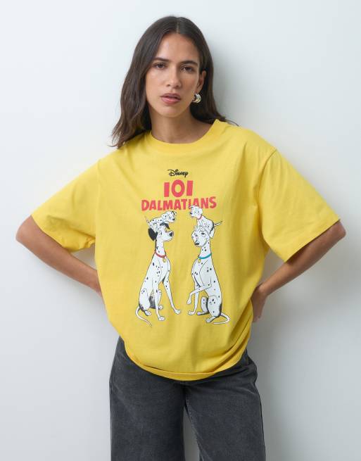 ASOS DESIGN Disney oversized t-shirt with 101 Dalmatian print in yellow, 3 of 4