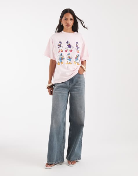 ASOS DESIGN Disney oversized T-shirt with Daisy & Donald duck print in pink - view 1