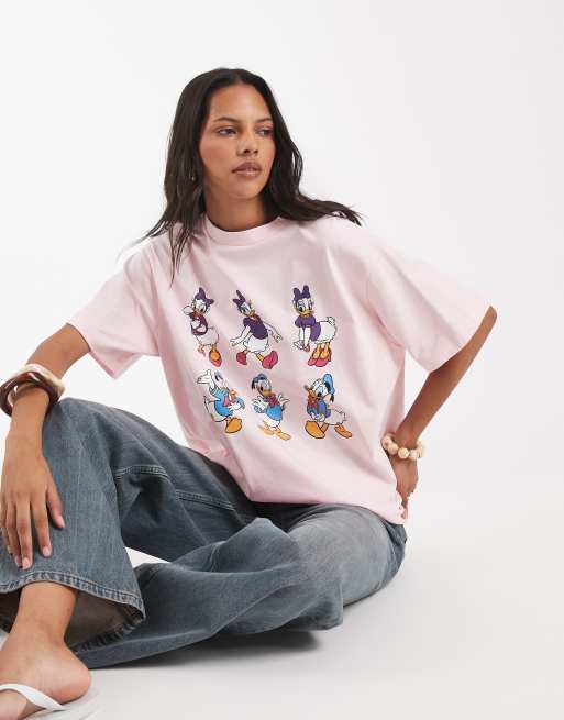 ASOS DESIGN Disney oversized T-shirt with Daisy & Donald duck print in pink, 3 of 4