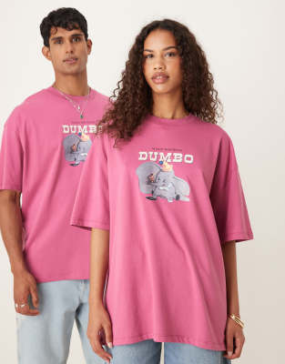 ASOS DESIGN Disney oversized t-shirt with Dumbo print in pink - view 1