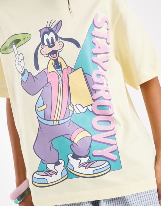 ASOS DESIGN Disney oversized t-shirt with Goofy stay groovy print in buttermilk yellow, 3 of 4