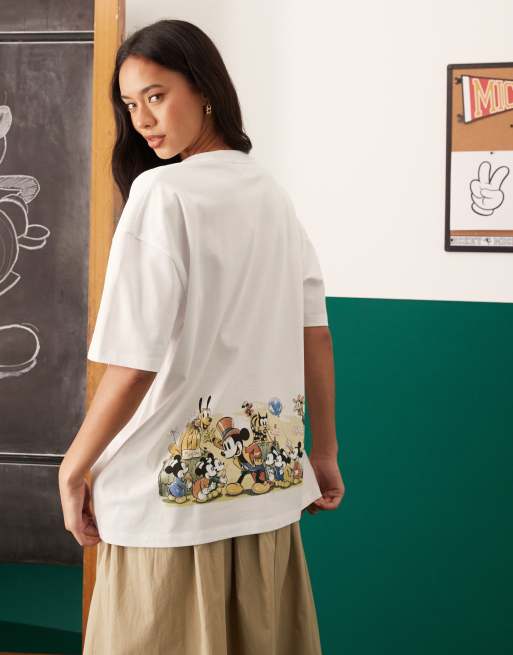 ASOS DESIGN Disney oversized t-shirt with Mickey Mouse circus embroidered prints in white