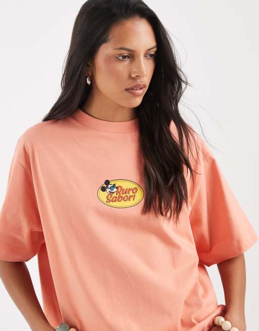 ASOS DESIGN Disney oversized t-shirt with Mickey Mouse papaya fruit print in orange, 2 of 4
