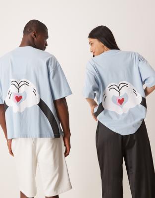 Asos Design Disney Oversized T-shirt With Mickey Mouse Prints In Blue