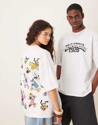 Asos Design Disney Oversized T-shirt With Mickey Mouse Prints In White