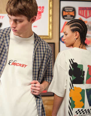 Asos Design Disney Oversized T-shirt With Mickey Prints In Neutral