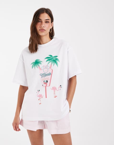ASOS DESIGN Disney oversized T-shirt with Minnie Motel print in white - view 1