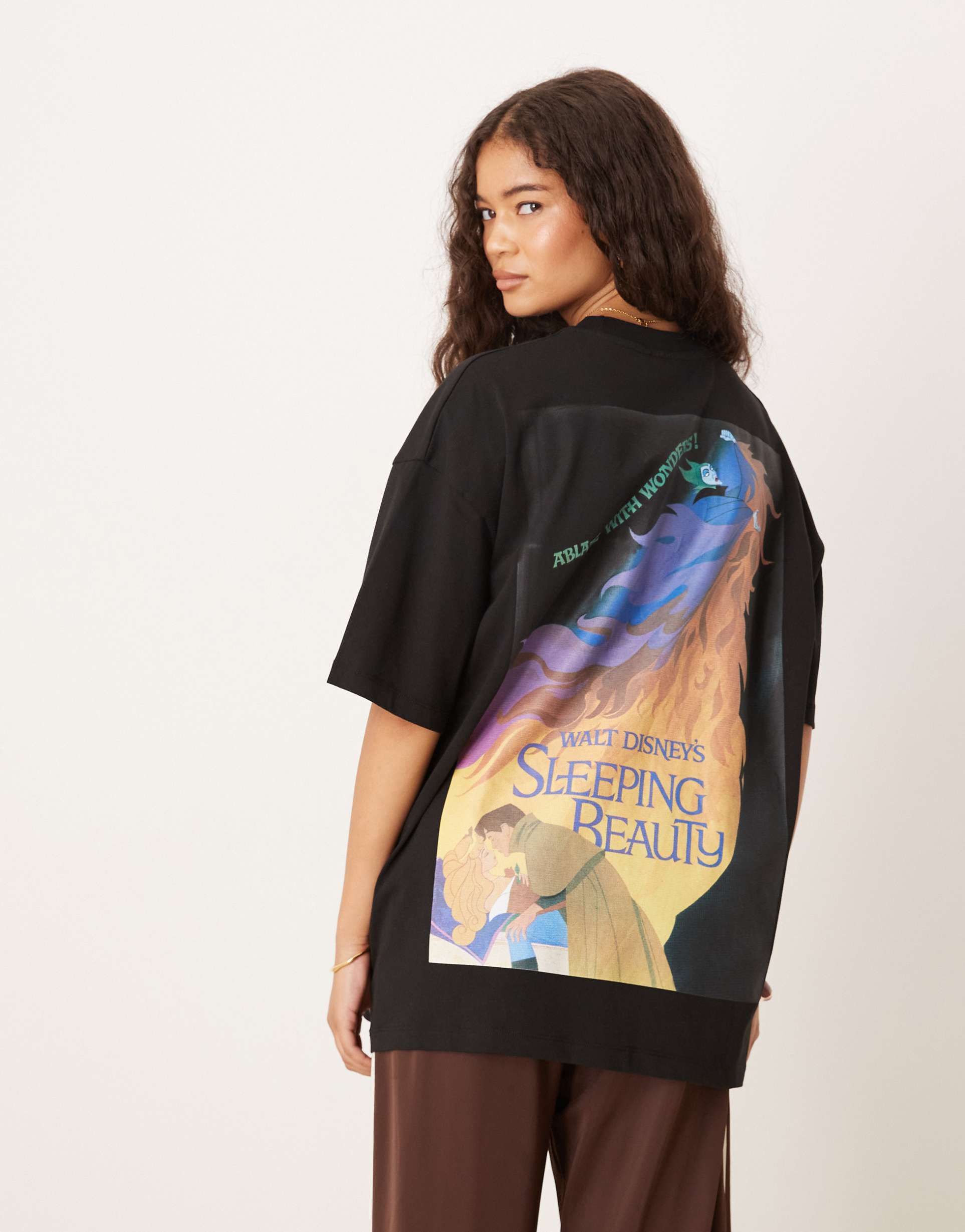 asos design disney oversized t-shirt with sleeping beauty print in black